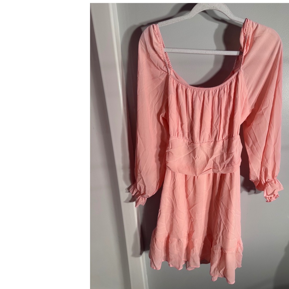 Exlura Peach Pink Chiffon Cutout Tieā Back Ruffle Mini Dress XXL New Collection